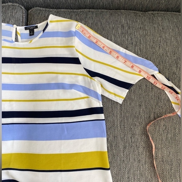 Ann Taylor Tie sleeve blouse blue white striped shirt in size MP good condition - Picture 14 of 16